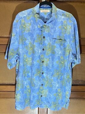 Tommy Bahama Sky Blue & Green Floral Camp Shirt